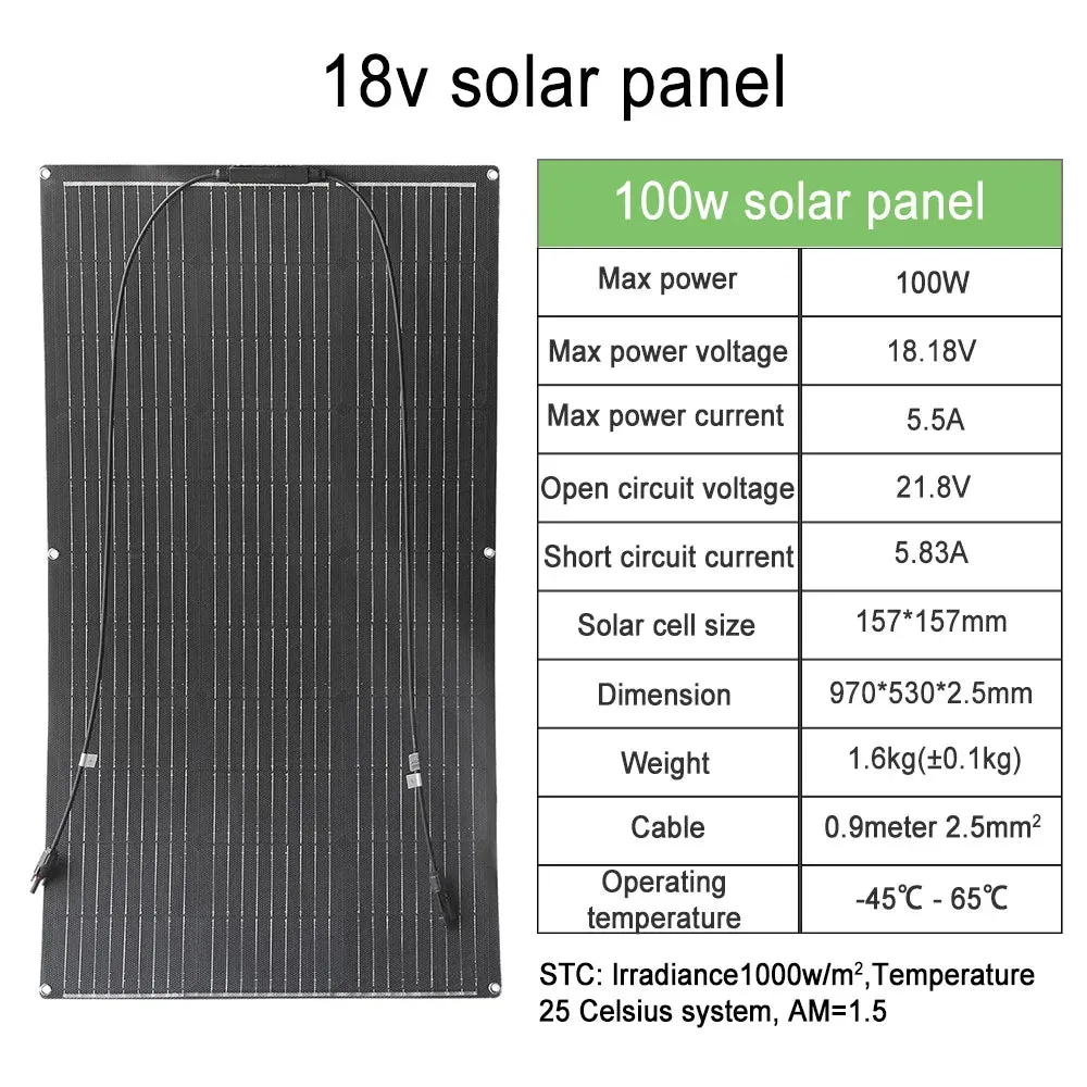 Flexible Solar Panel Kit (100W, 200W, 300W) - High-Efficiency 12V/24V Battery Charger