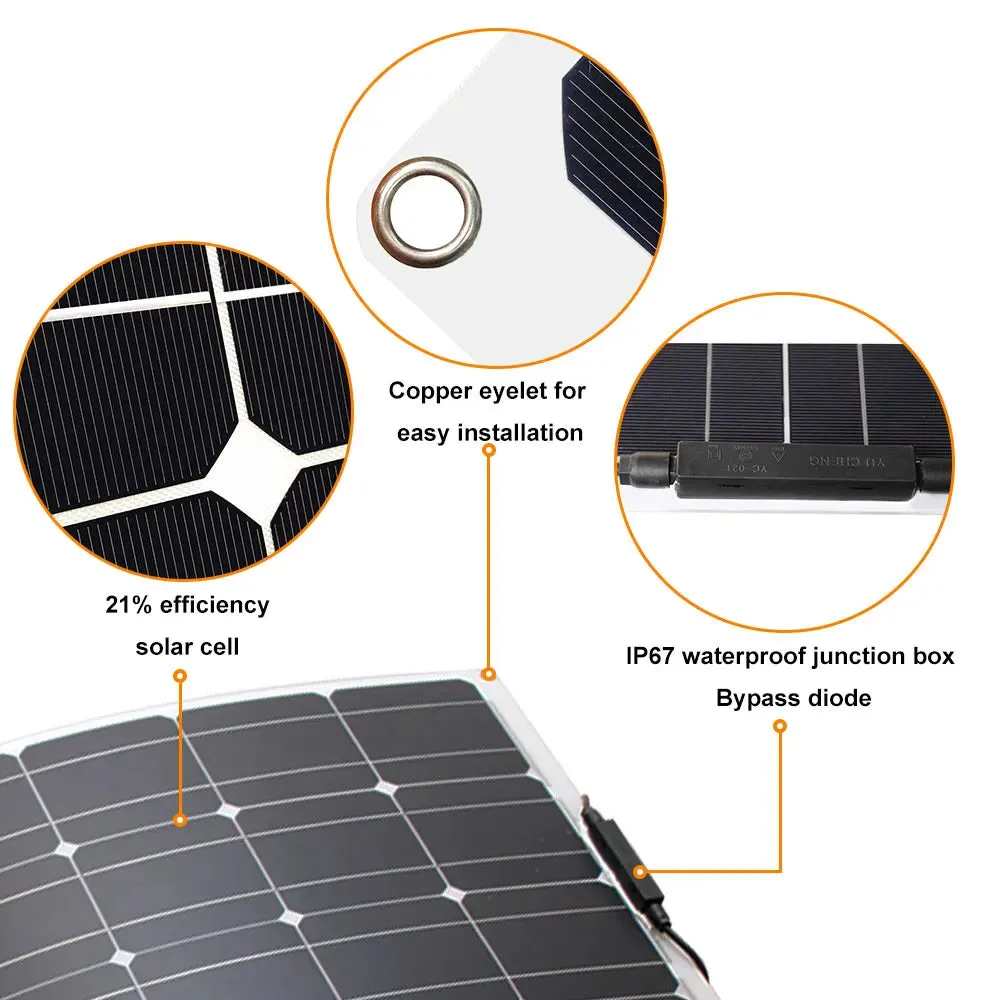 Flexible Solar Panel Kit (100W, 200W, 300W) - High-Efficiency 12V/24V Battery Charger