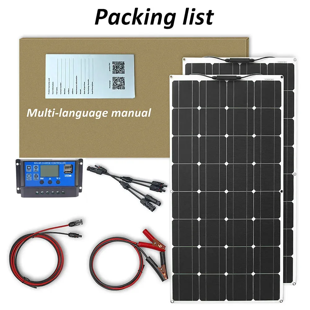 Flexible Solar Panel Kit (100W, 200W, 300W) - High-Efficiency 12V/24V Battery Charger