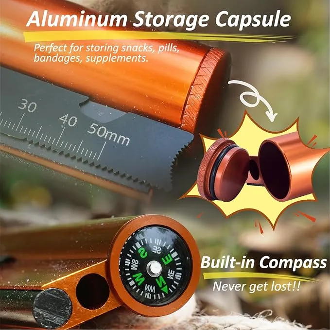 Flint and Steel Fire Starter Kit 7-in-1 XXL XL Ferro Rod Fire Steel Bushcraft Equipment, Portable Survival Magnesium Kit with 36" Waterproof Wick Rope,Multi Tool Scraper, Compass for Camping Hiking