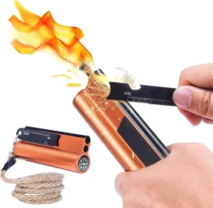 Flint and Steel Fire Starter Kit 7-in-1 XXL XL Ferro Rod Fire Steel Bushcraft Equipment, Portable Survival Magnesium Kit with 36" Waterproof Wick Rope,Multi Tool Scraper, Compass for Camping Hiking