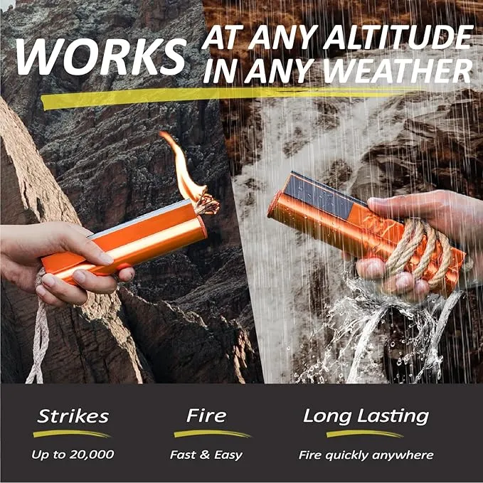 Flint and Steel Fire Starter Kit 7-in-1 XXL XL Ferro Rod Fire Steel Bushcraft Equipment, Portable Survival Magnesium Kit with 36" Waterproof Wick Rope,Multi Tool Scraper, Compass for Camping Hiking
