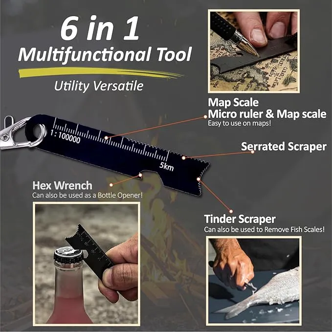 Flint and Steel Fire Starter Kit 7-in-1 XXL XL Ferro Rod Fire Steel Bushcraft Equipment, Portable Survival Magnesium Kit with 36" Waterproof Wick Rope,Multi Tool Scraper, Compass for Camping Hiking