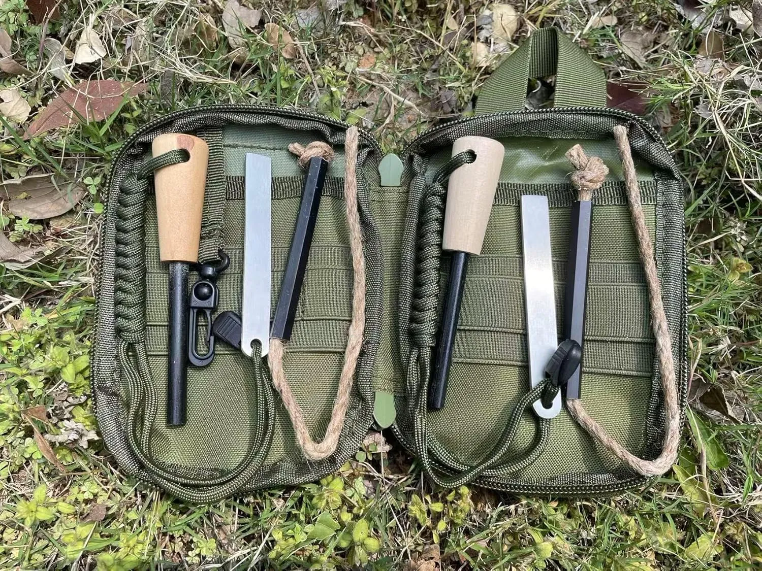 Flint and Steel Fire Starter Kit, Ferro Rods Magnesium Fire Starter Survival Tool Camping Emergency Fire Lightning Striker, Tinder Wick Rope, Multifunctional Outdoor Bag