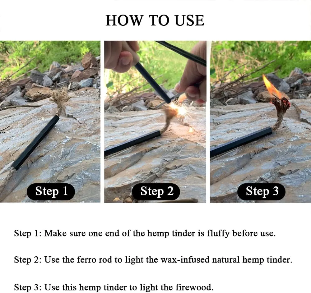 Flint and Steel Fire Starter Kit, Ferro Rods Magnesium Fire Starter Survival Tool Camping Emergency Fire Lightning Striker, Tinder Wick Rope, Multifunctional Outdoor Bag