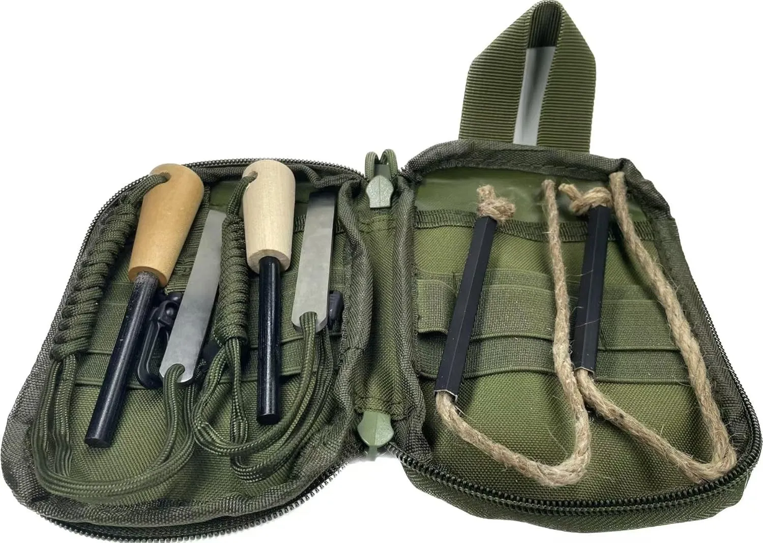 Flint and Steel Fire Starter Kit, Ferro Rods Magnesium Fire Starter Survival Tool Camping Emergency Fire Lightning Striker, Tinder Wick Rope, Multifunctional Outdoor Bag