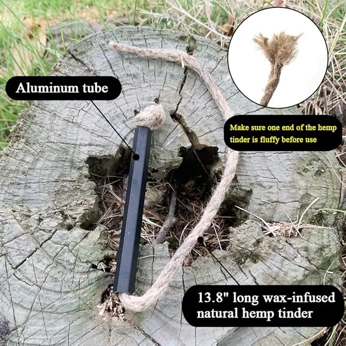Flint and Steel Fire Starter Kit, OTXEER Ferro Rods Magnesium Fire Starter Survival Tool Camping Emergency Fire Lightning Striker, Tinder Wick Rope, Multifunctional Outdoor Bag Hook