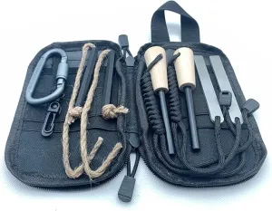 Flint and Steel Fire Starter Kit, OTXEER Ferro Rods Magnesium Fire Starter Survival Tool Camping Emergency Fire Lightning Striker, Tinder Wick Rope, Multifunctional Outdoor Bag Hook