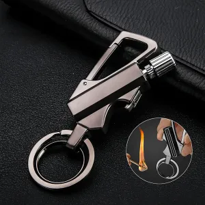 Flint Metal Match Fire Starter and Bottle Opener Car Keychain Kerosene Fillable Lighter Male Female Outdoor Gear（Kerosene Not Include）,Silver,One Size