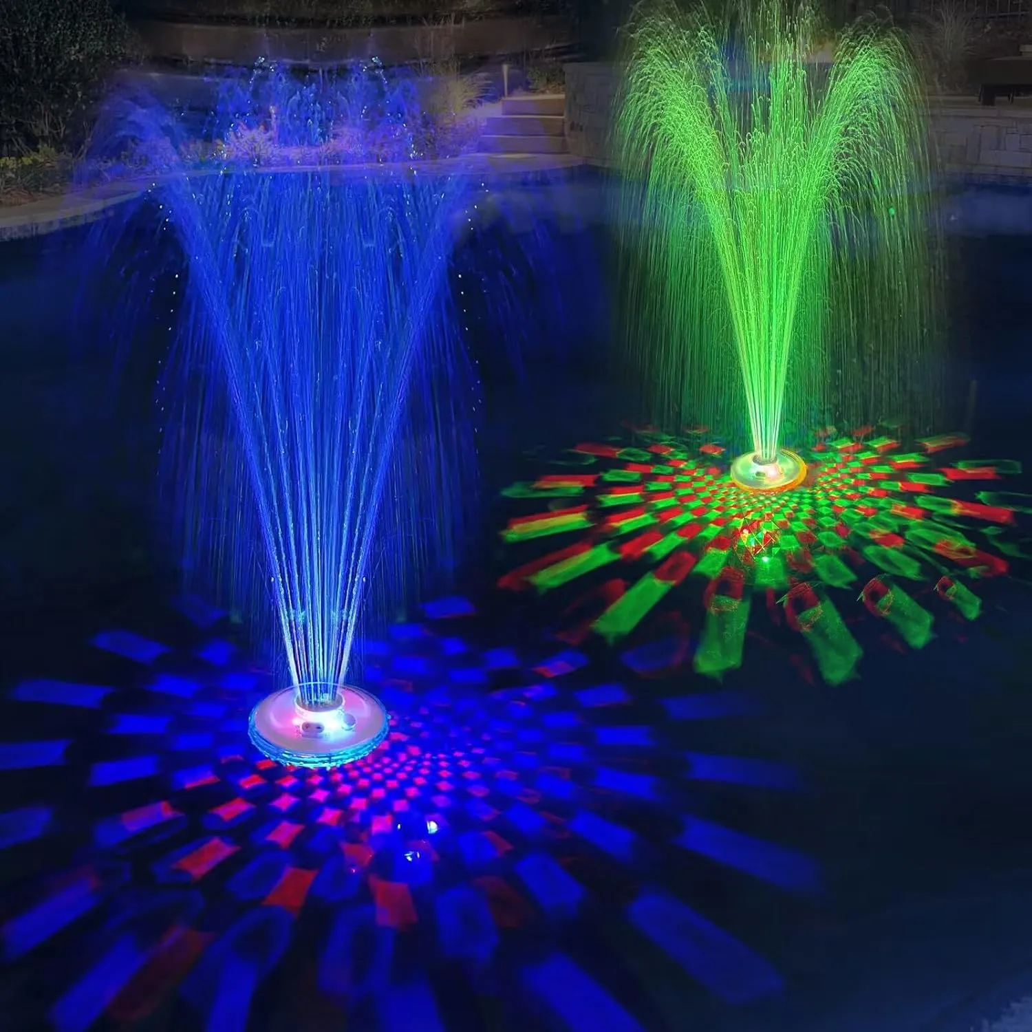 Floating Pool Fountain with Underwater Light Show,Pool Water Fountain Rechargeable Battery Powered,2 Spray Modes Pool Fountain Pump,Pool Fountain for Inground Above Ground Pools-1PC
