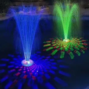 Floating Pool Fountain with Underwater Light Show,Pool Water Fountain Rechargeable Battery Powered,2 Spray Modes Pool Fountain Pump,Pool Fountain for Inground Above Ground Pools-1PC