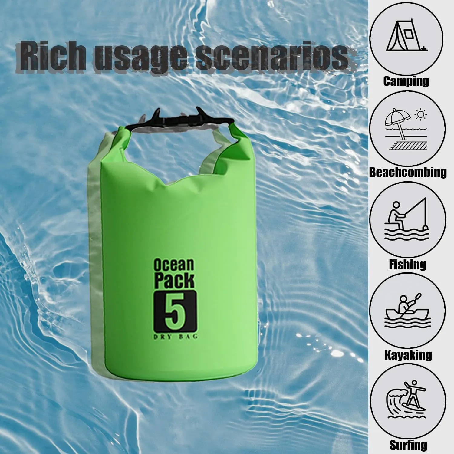 Floating Waterproof Dry Bag 5L/10L/15L/20L for women-Lightweight&Durable Dry Sack Backpack for Kayaking, Swimming, Camping, Hiking-Soft&Abrasion-Resistant with Roll-Top Closure (GREEN, 20L)