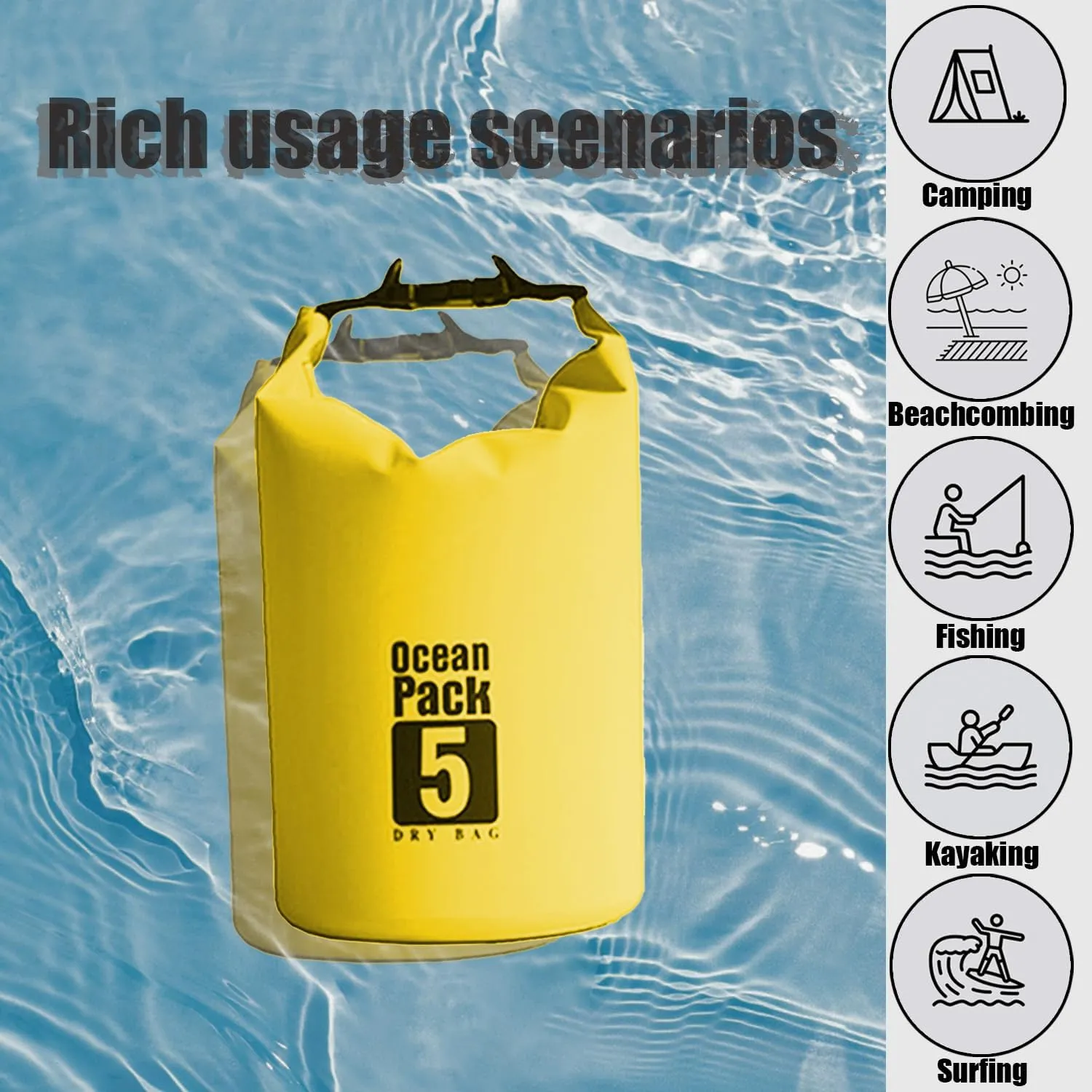 Floating Waterproof Dry Bag 5L/10L/15L/20L for women-Lightweight&Durable Dry Sack Backpack for Kayaking, Swimming, Camping, Hiking-Soft&Abrasion-Resistant with Roll-Top Closure (YELLOW, 20L)