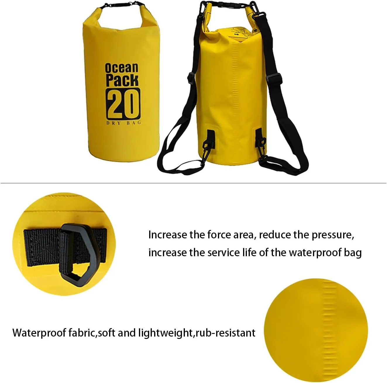 Floating Waterproof Dry Bag 5L/10L/15L/20L, Roll Top Sack for Kayaking, Swimming, Camping, Hiking, Beach, Fishing, Diving Heavy Duty Straps (Multiple Colors Available) (BLACK, 20L)