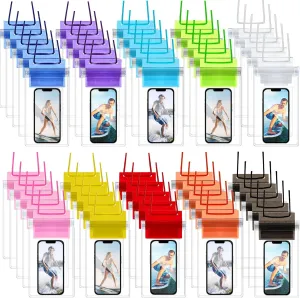 Flutesan 50 Pack Clear Waterproof Phone Pouch Universal Waterproof Phone Case Waterproof Pouch Dry Bag with Lanyard for Water Games Protect (Colorful)
