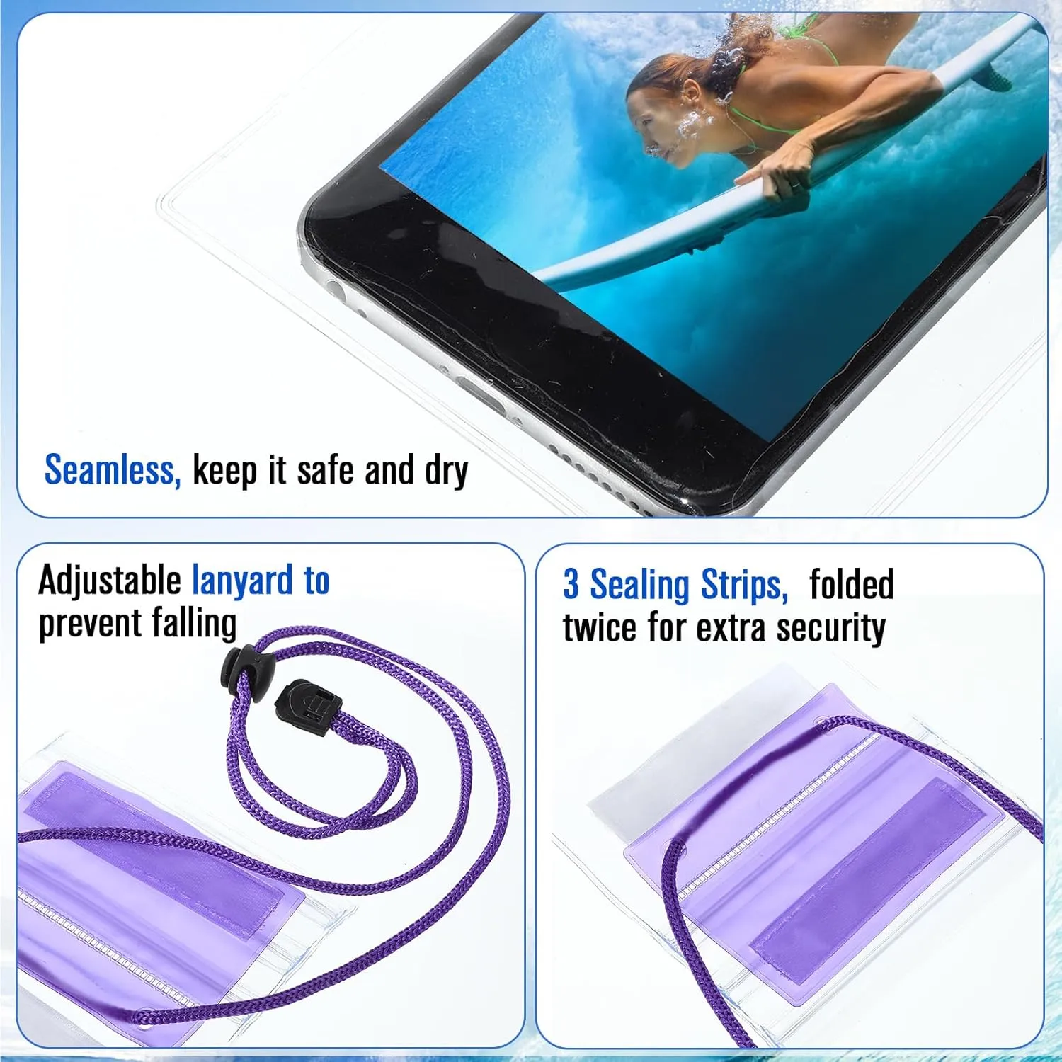 Flutesan 50 Pack Clear Waterproof Phone Pouch Universal Waterproof Phone Case Waterproof Pouch Dry Bag with Lanyard for Water Games Protect (Colorful)
