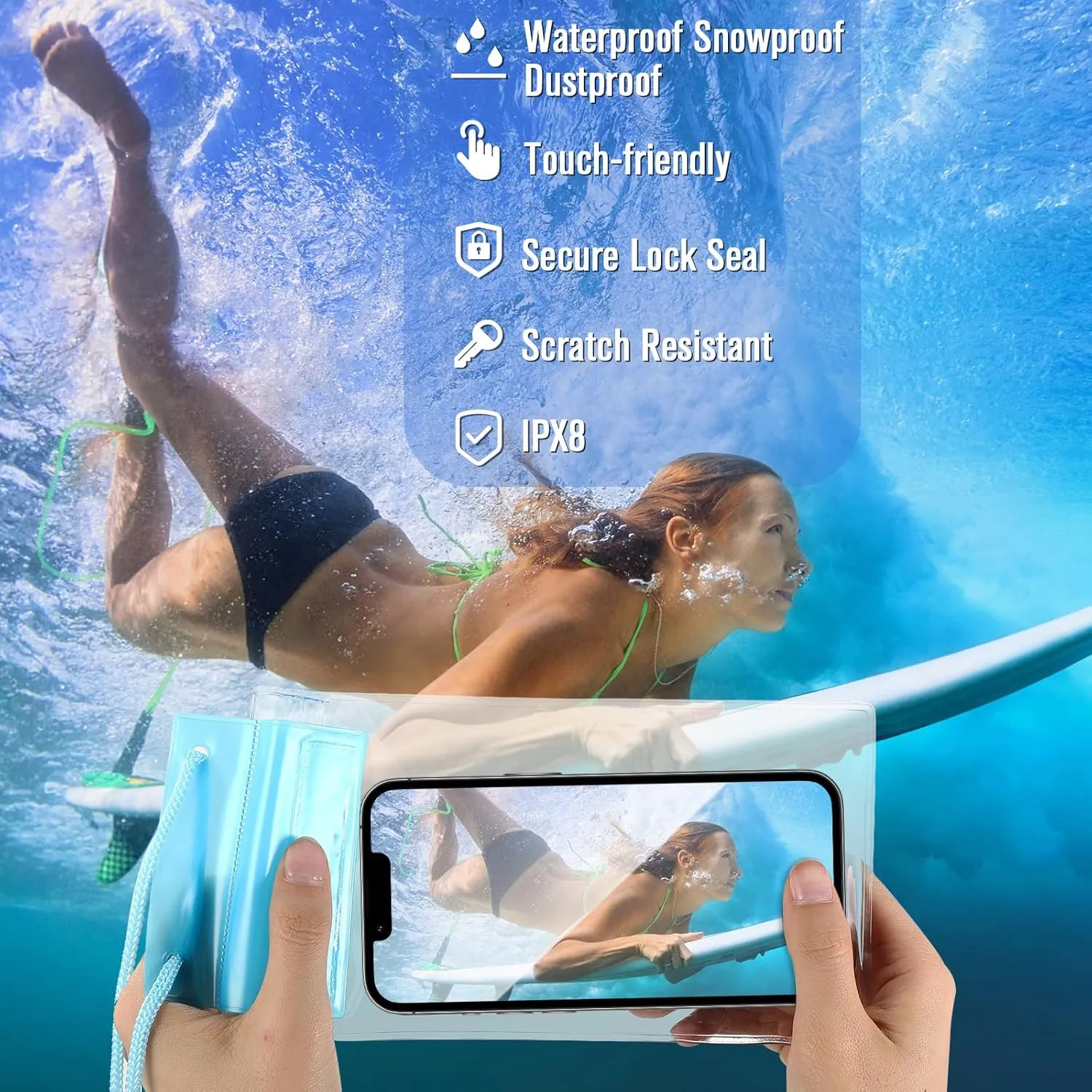 Flutesan 50 Pack Clear Waterproof Phone Pouch Universal Waterproof Phone Case Waterproof Pouch Dry Bag with Lanyard for Water Games Protect (Colorful)