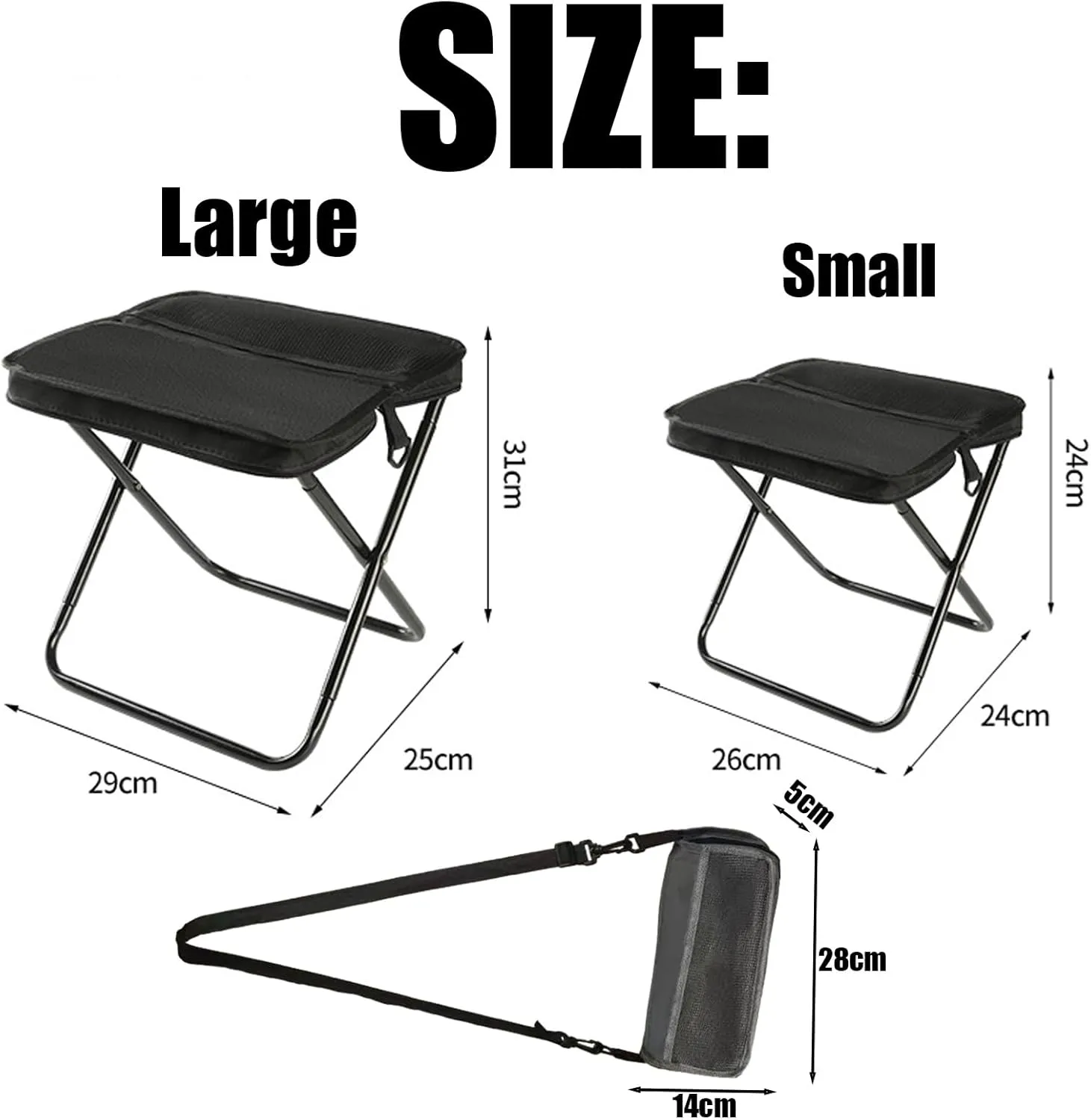 Foldable Backpack Stool, 2025 Upgrade Camping Stool for Fishing Travel Picnics, Portable Seats for Mountaineering and Hiking, Collapsible Seat with Carrying Bag (Black, Large)
