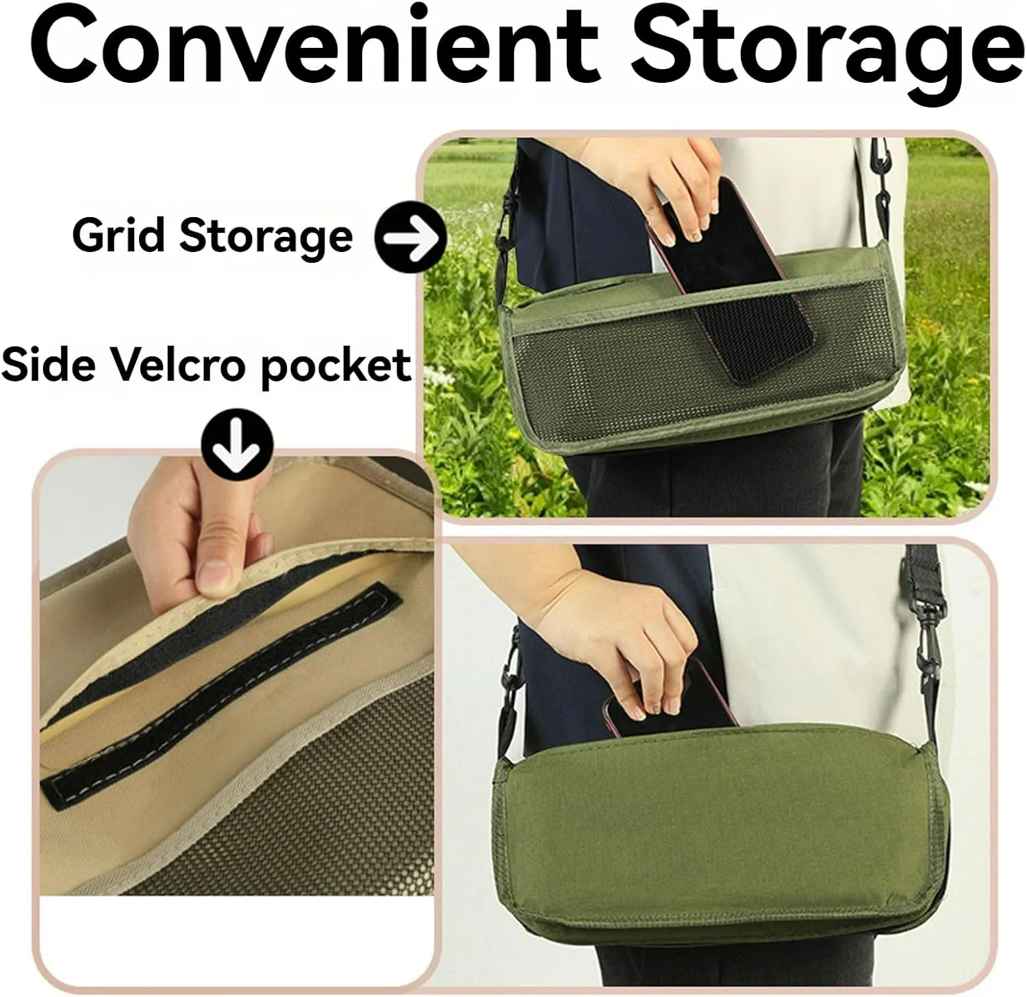 Foldable Backpack Stool, 2025 Upgrade Camping Stool for Fishing Travel Picnics, Portable Seats for Mountaineering and Hiking, Collapsible Seat with Carrying Bag (Black, Large)