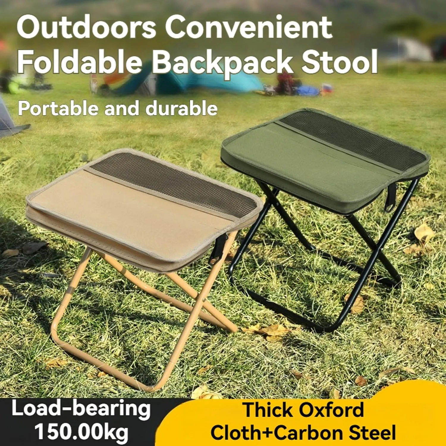 Foldable Backpack Stool, 2025 Upgrade Camping Stool for Fishing Travel Picnics, Portable Seats for Mountaineering and Hiking, Collapsible Seat with Carrying Bag (Black, Large)
