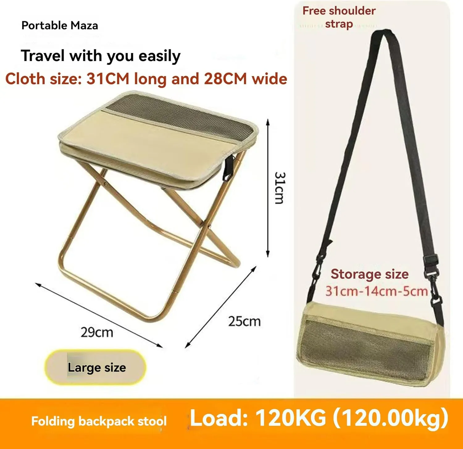 Foldable Backpack Stool, Folding Mini Outdoor Camping Stool, Portable Small Foldable Lightweight Hunting Seat with Zippered Carrying Bag, Folding Slacker Chairs (Green, L)