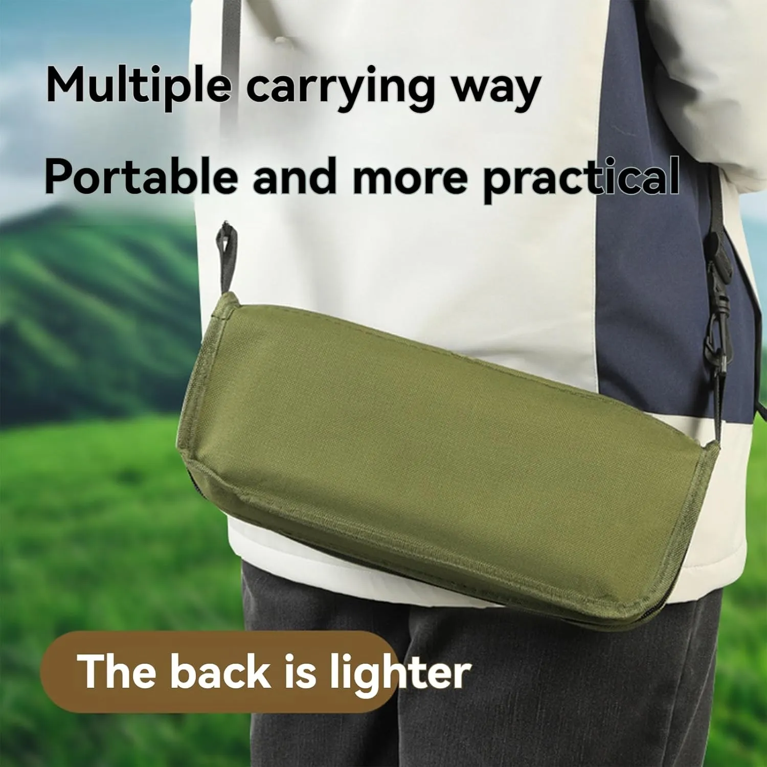 Foldable Backpack Stool, Folding Mini Outdoor Camping Stool, Portable Small Foldable Lightweight Hunting Seat with Zippered Carrying Bag, Folding Slacker Chairs (Green, L)