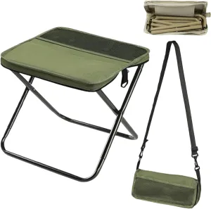 Foldable Backpack Stool, Folding Mini Outdoor Camping Stool, Portable Small Foldable Lightweight Hunting Seat with Zippered Carrying Bag, Folding Slacker Chairs (Green, L)