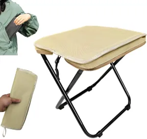 Foldable Backpack Stool, Outdoor Foldable Camping Stool Hiking Fishing Chair, Carbon Steel Backpacking Stools with Zippered Carry Bag for Hiking, Fishing, Camping, and Travel (Khaki)