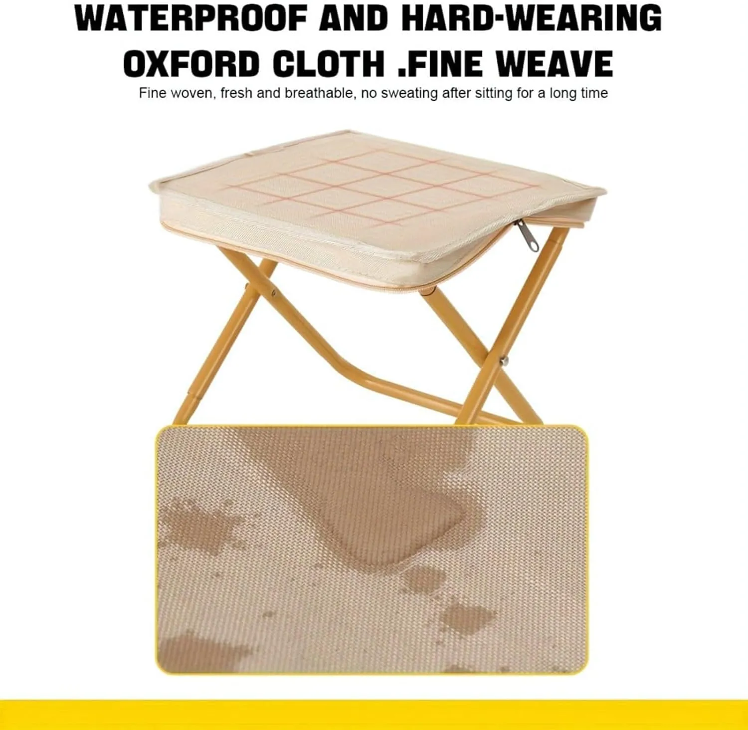 Foldable Backpack Stool, Outdoor Foldable Camping Stool Hiking Fishing Chair, Carbon Steel Backpacking Stools with Zippered Carry Bag for Hiking, Fishing, Camping, and Travel (Khaki)