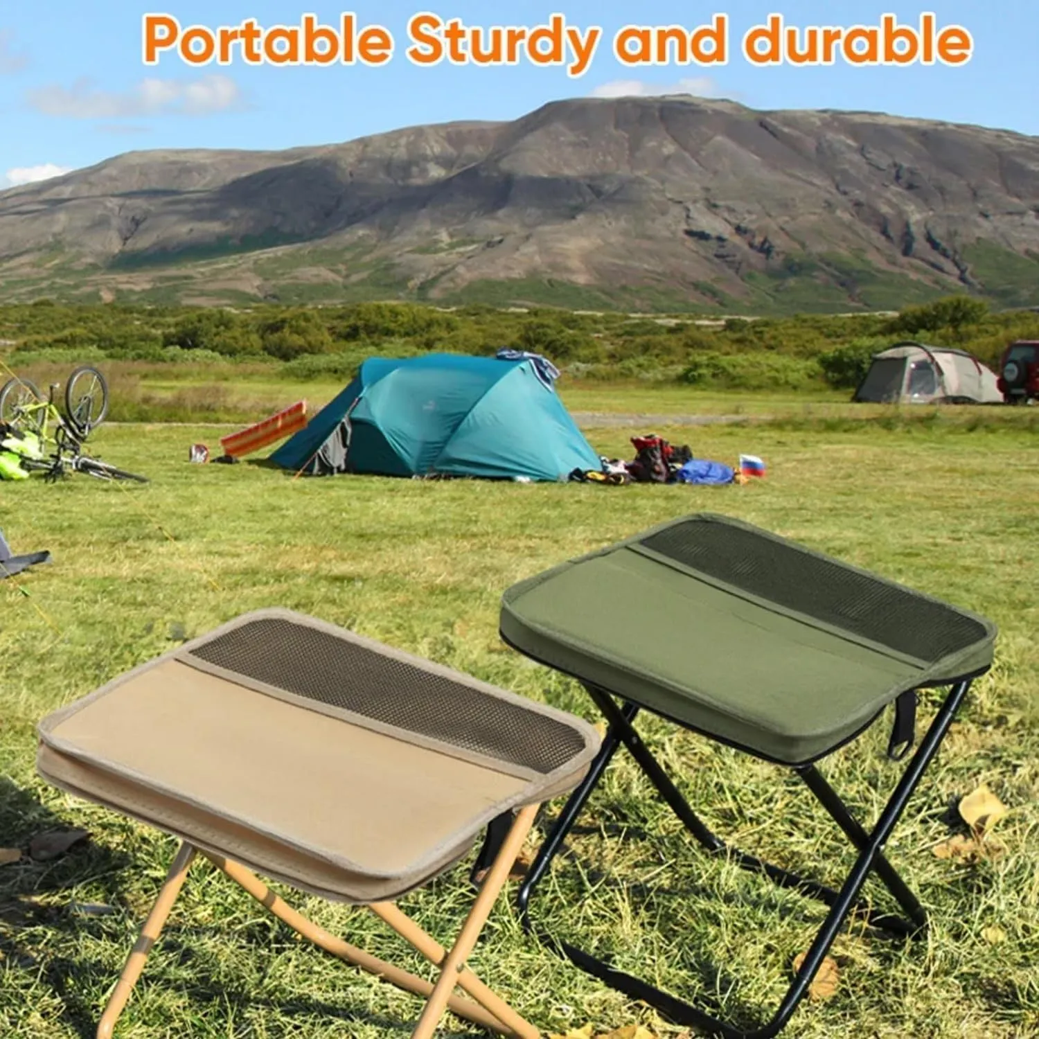 Foldable Backpack Stool, Portable Mini Outdoor Camping Folding Seat with Adjustable Shoulder Strap, for Camping, Fishing, Hiking, Picnics, Outdoor Barbecue (Black, L)