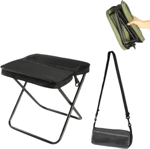 Foldable Backpack Stool, Portable Mini Outdoor Camping Folding Seat with Adjustable Shoulder Strap, for Camping, Fishing, Hiking, Picnics, Outdoor Barbecue (Black, L)