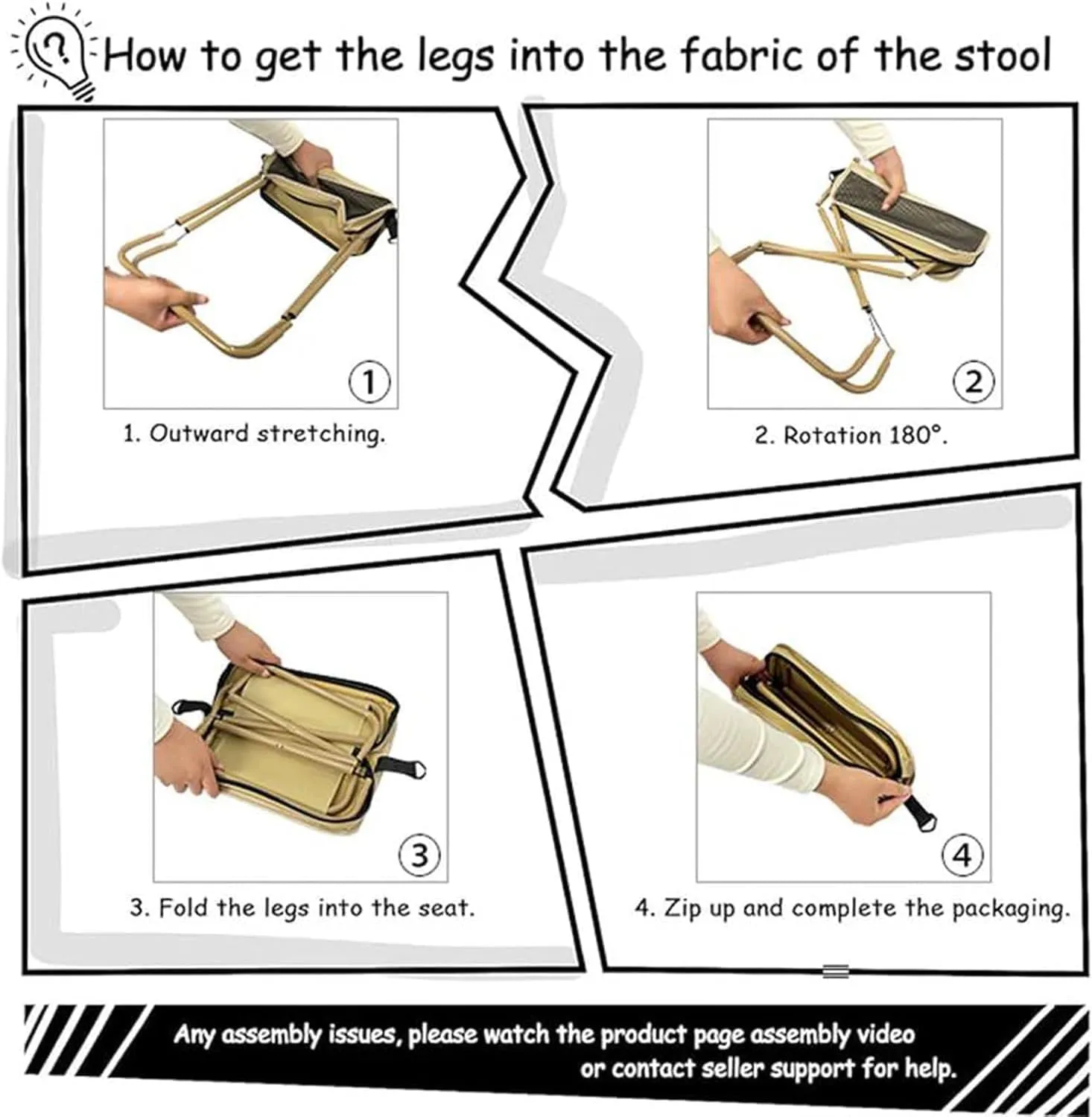 Foldable Backpack Stool, Portable Mini Outdoor Camping Folding Seat with Adjustable Shoulder Strap, for Camping, Fishing, Hiking, Picnics, Outdoor Barbecue (Black, L)