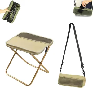 Foldable Backpack Stool, Portable Mini Outdoor Camping Folding Seat with Adjustable Shoulder Strap, Mini Camping Collapsible Stool for Camping, Fishing, Hiking (Khaki, Large)