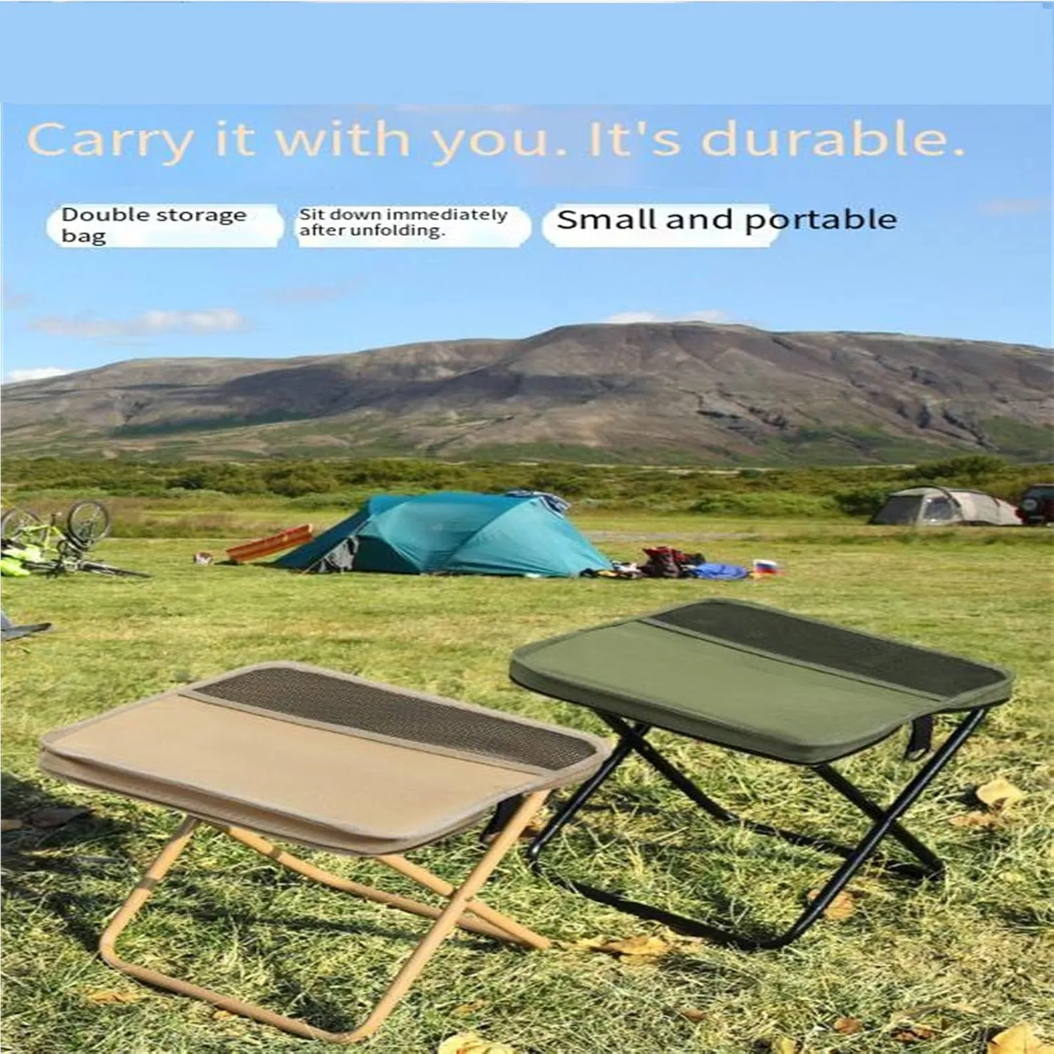 Foldable Backpack Stool, Portable Mini Outdoor Camping Folding Seat with Adjustable Shoulder Strap, Portable Folding Camping Stool with Carry Bag (Green,l)