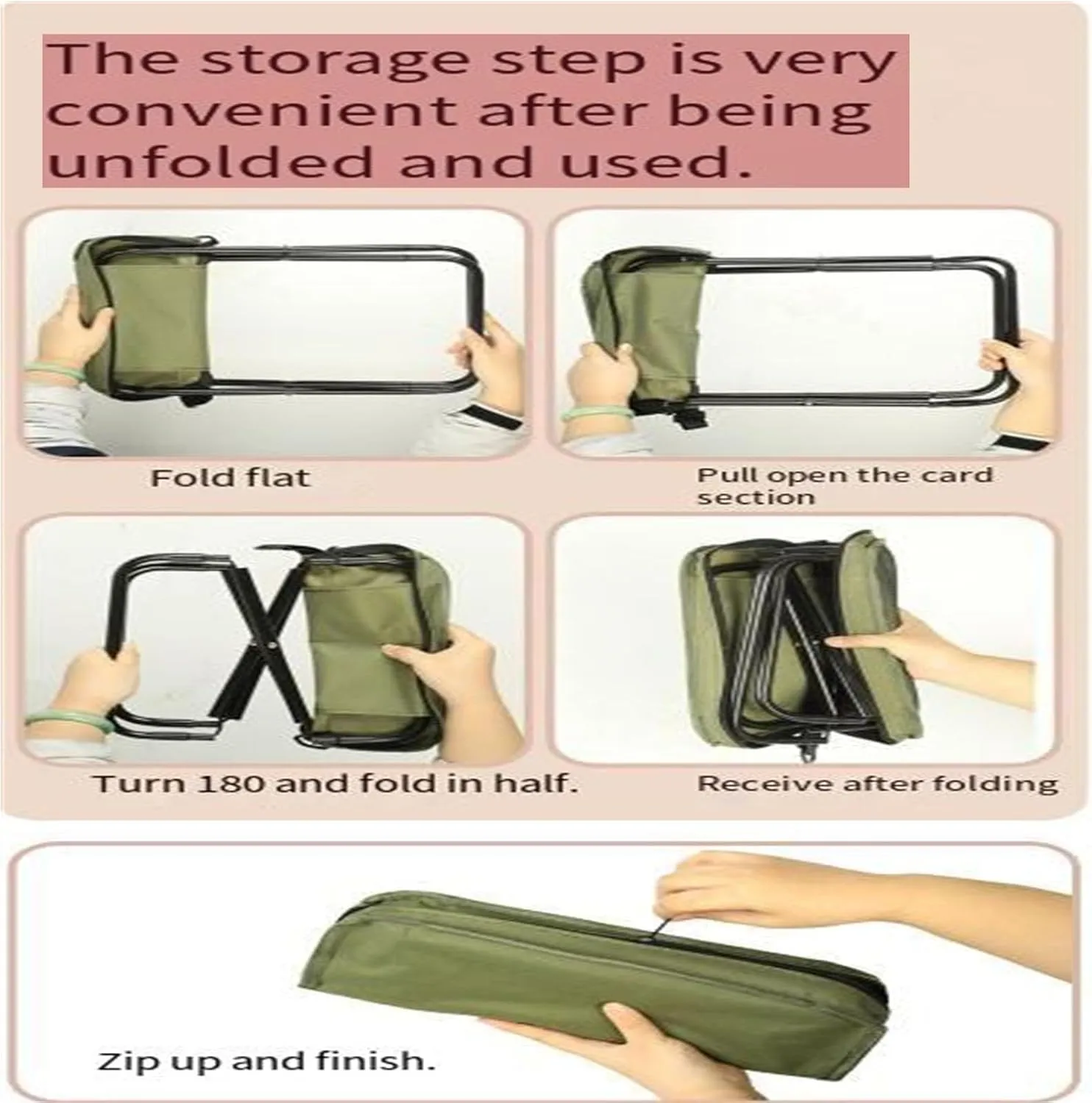 Foldable Backpack Stool, Portable Mini Outdoor Camping Folding Seat with Adjustable Shoulder Strap, Portable Folding Camping Stool with Carry Bag (Green,l)