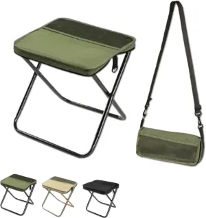 Foldable Backpack Stool, Portable Mini Outdoor Camping Folding Seat with Adjustable Shoulder Strap, Portable Folding Camping Stool with Carry Bag (Green,l)