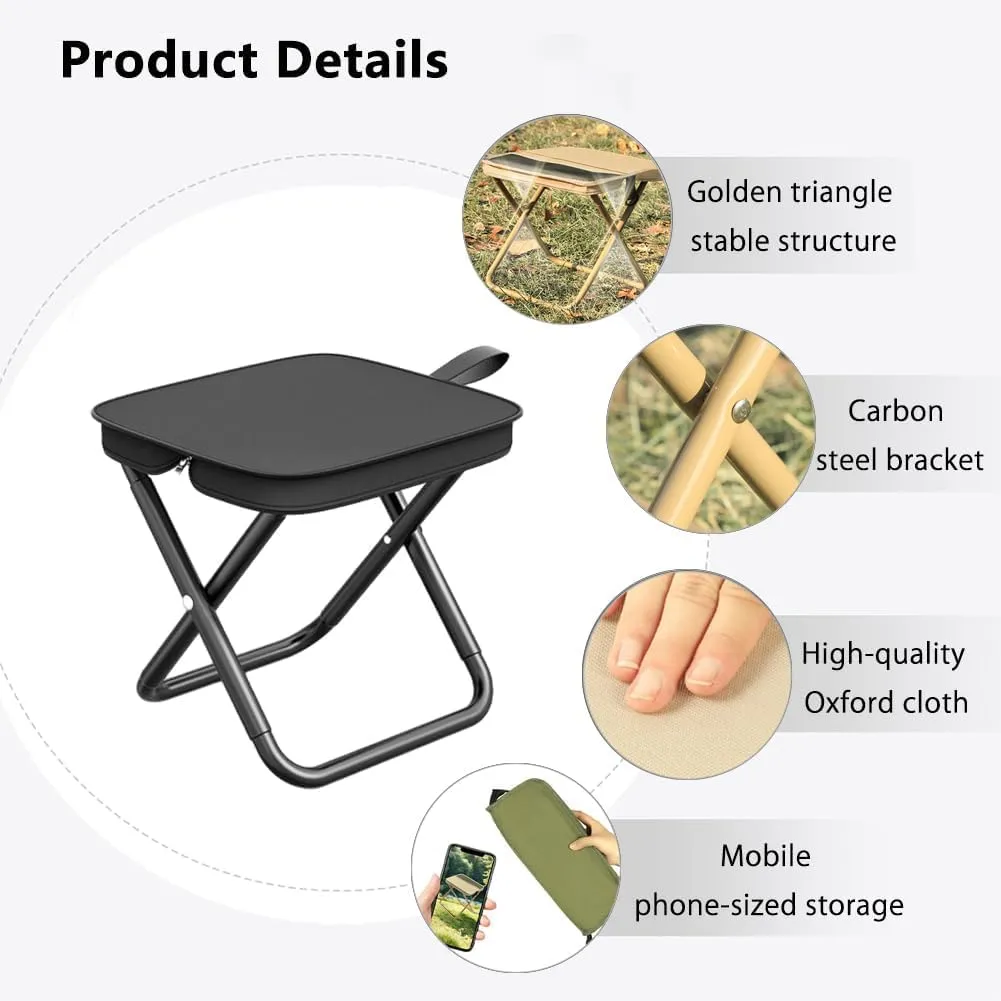 Foldable Backpack Stool,Portable Mini Outdoor Camping Folding Seat with Adjustable Shoulder Strap,Durable Outdoor Zipper Pack Folding Chair for Traveling,Camping,Fishing (Pen Bag - Black)