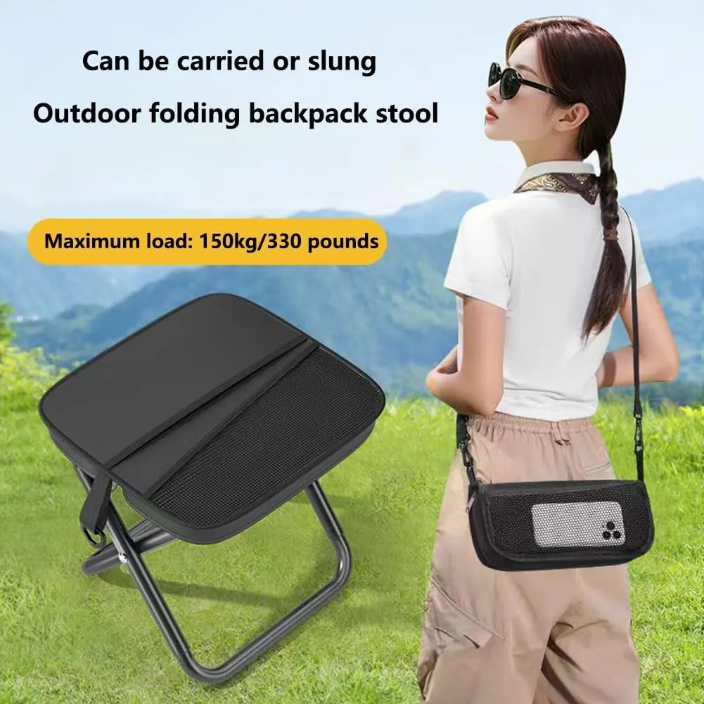 Foldable Backpack Stool,Portable Mini Outdoor Camping Folding Seat with Adjustable Shoulder Strap,Durable Outdoor Zipper Pack Folding Chair for Traveling,Camping,Fishing (Pen Bag - Black)