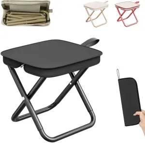Foldable Backpack Stool,Portable Mini Outdoor Camping Folding Seat with Adjustable Shoulder Strap,Durable Outdoor Zipper Pack Folding Chair for Traveling,Camping,Fishing (Pen Bag - Black)