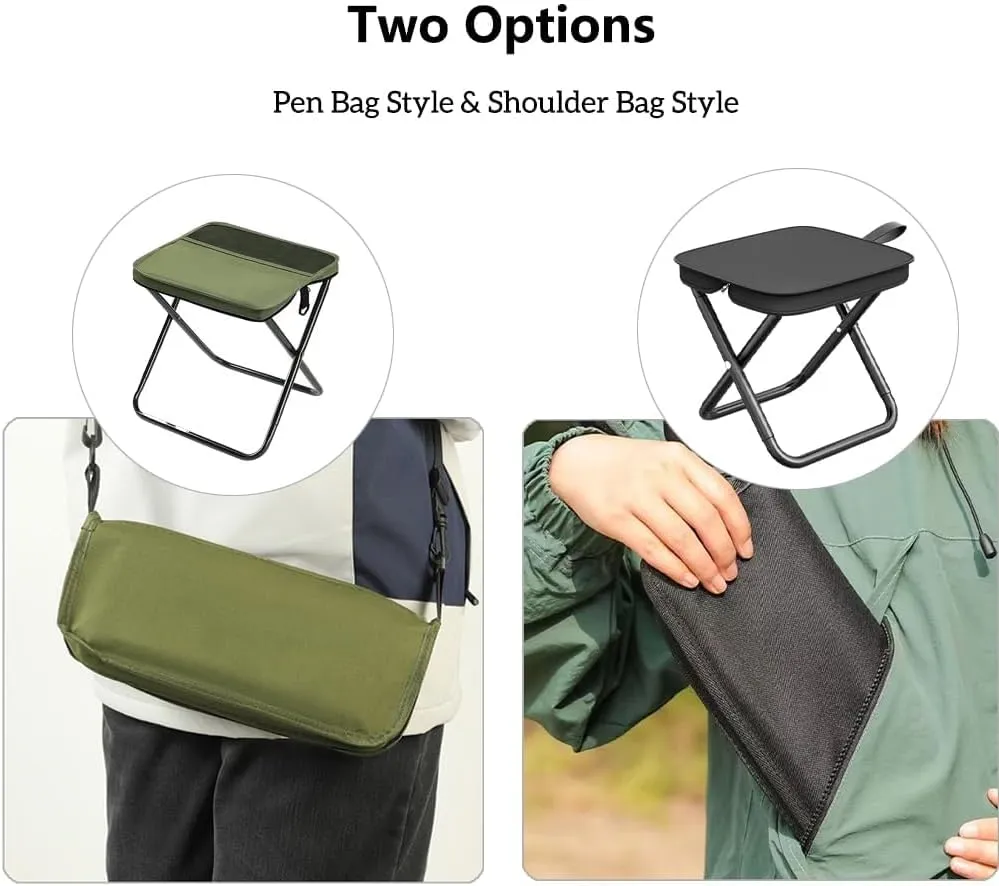 Foldable Backpack Stool,Portable Mini Outdoor Camping Folding Seat with Adjustable Shoulder Strap,Durable Outdoor Zipper Pack Folding Chair for Traveling,Camping,Fishing (Pen Bag - Black)