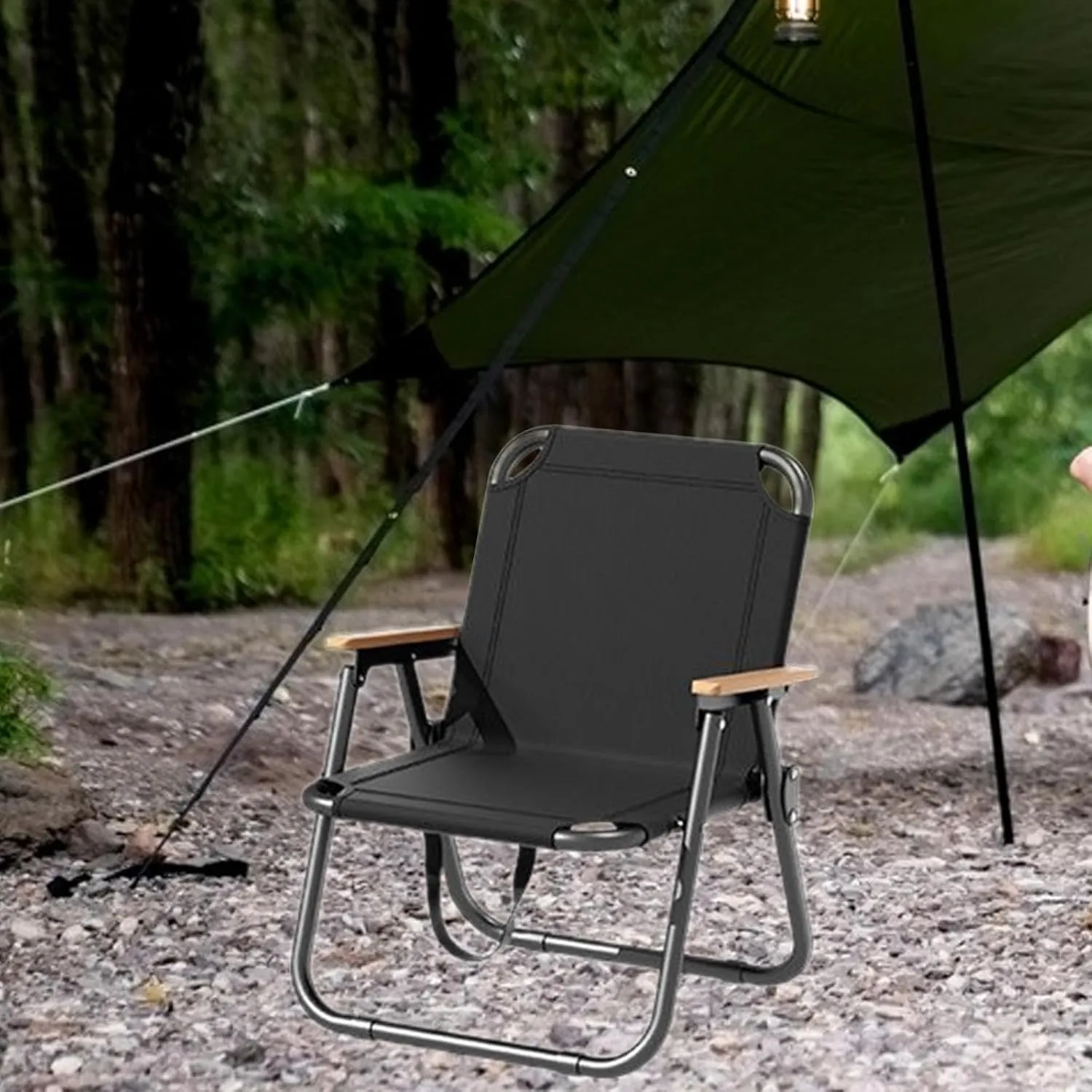 Foldable Camping Chair with Handles for Outdoor Activities Fishing and Hiking, Black