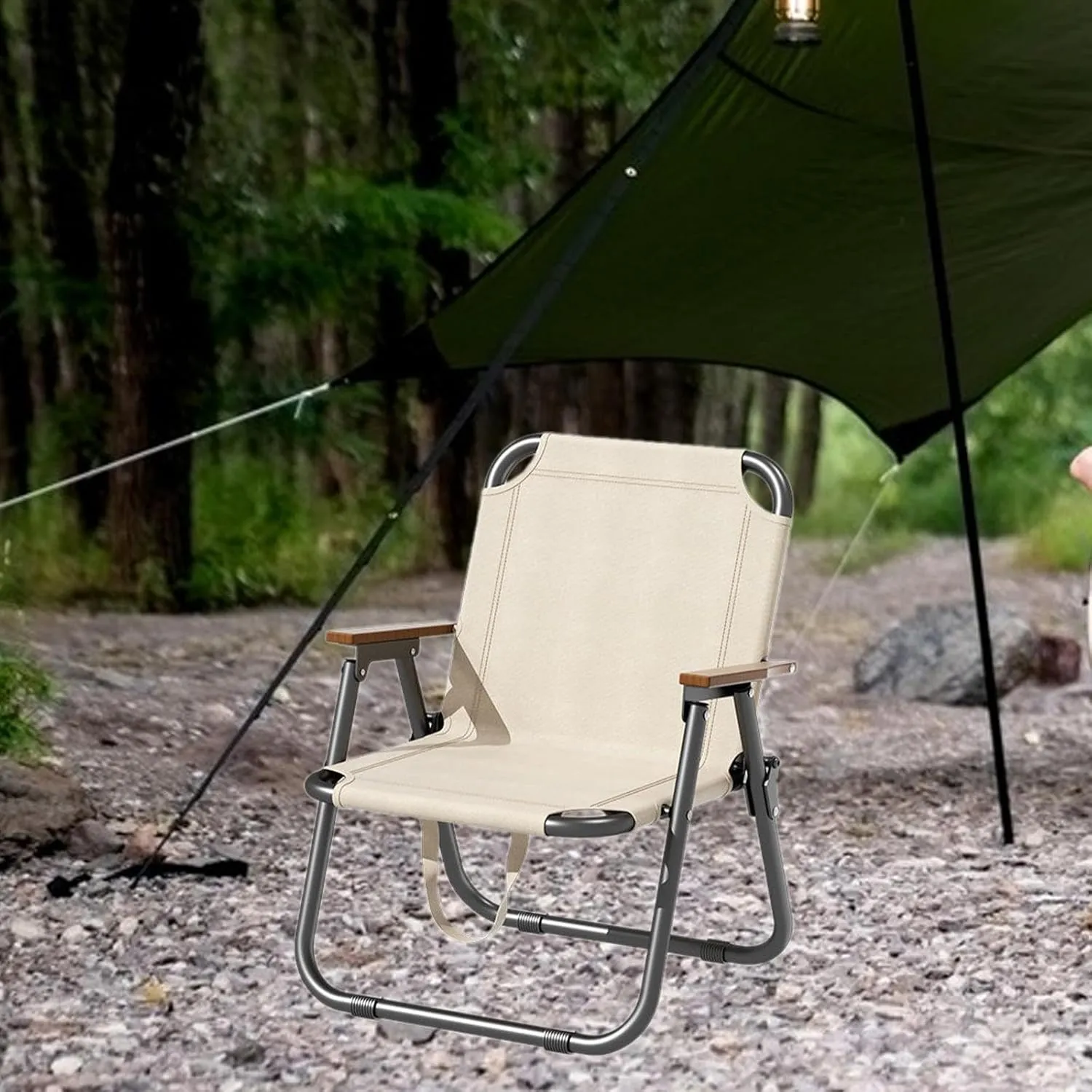 Foldable Camping Chair with Handles for Outdoor Activities Fishing and Hiking, White