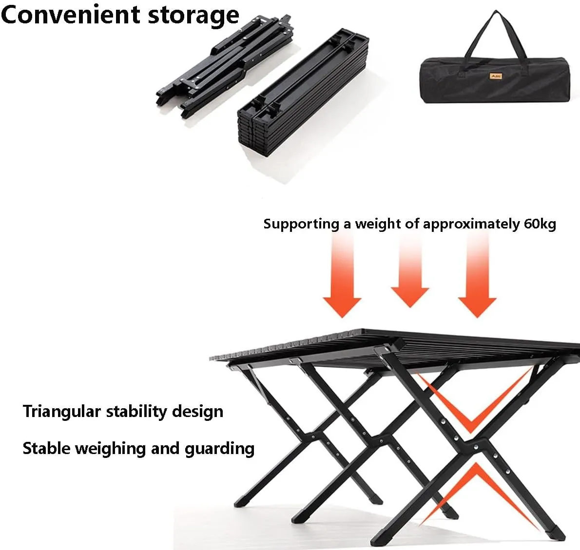 Foldable Camping Table Roll Up Top Table Picnic Table，Garden Table Outdoor Camping Table Simple and Easy to Handle for
