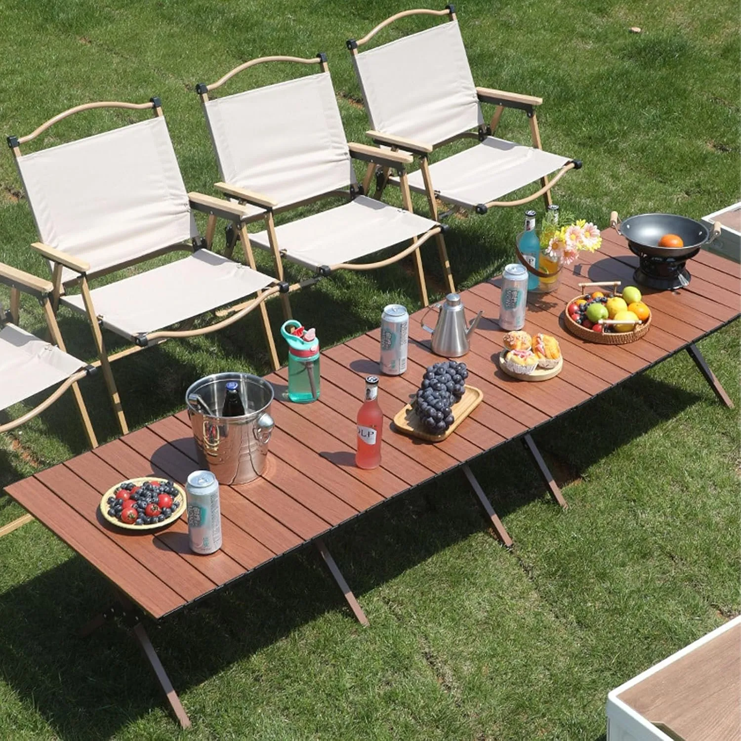 Foldable Camping Table Roll Up Top Table Picnic Table，Garden Table Outdoor Camping Table Simple and Easy to Handle for