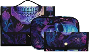 Foldable Hanging Travel Toiletry Organizer Set 3-Piece with Cosmetic Bag & Brush Holder - Cute Skull (8)