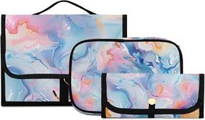 Foldable Hanging Travel Toiletry Organizer Set 3-Piece with Cosmetic Bag & Brush Holder - Marble (15)