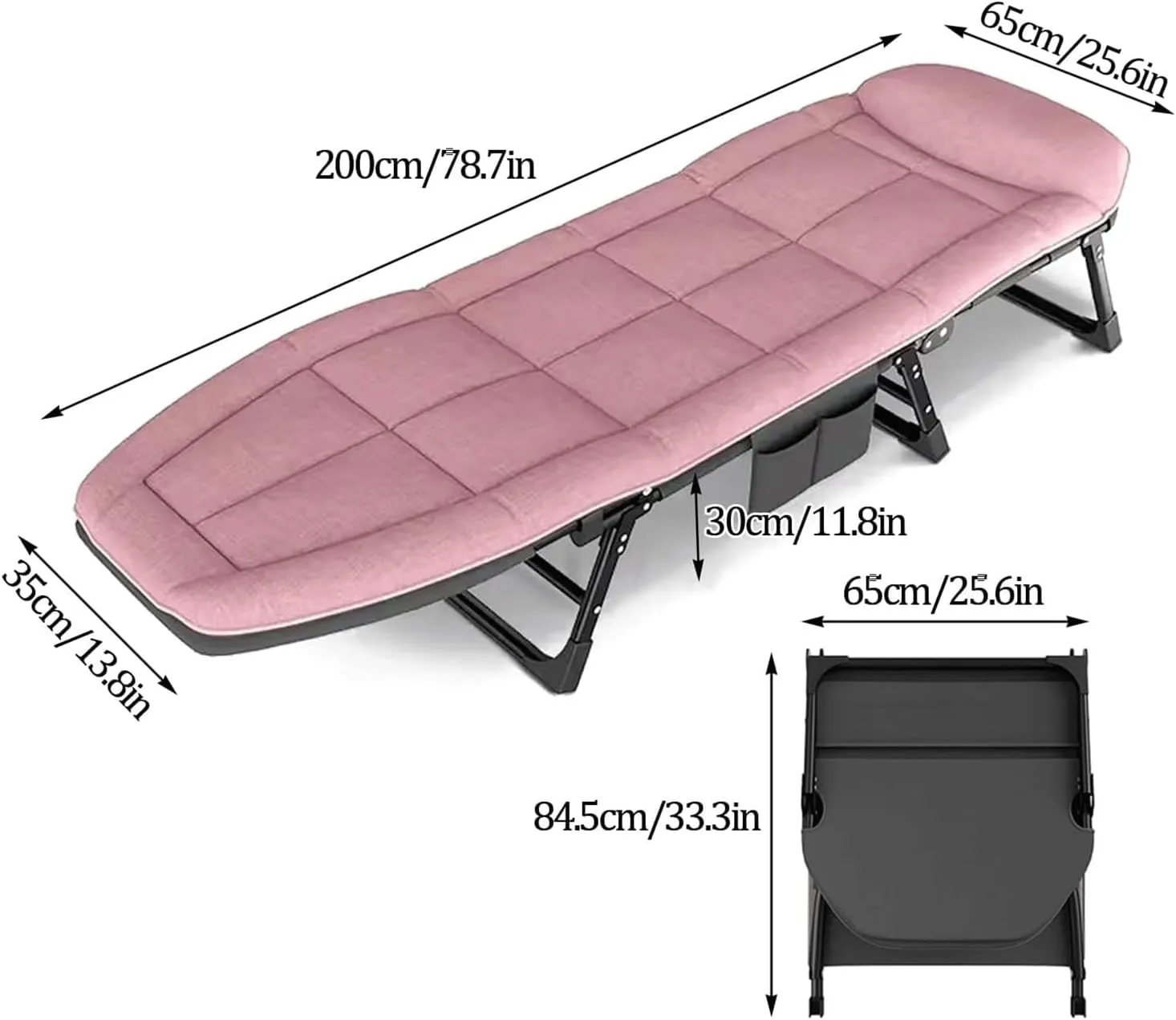 Folding Camping Bed 5-Gear Adjustable Camping Cot Lounge Chair Camping Cots for Adults Cotton Load 250lbs Cots for Camping
