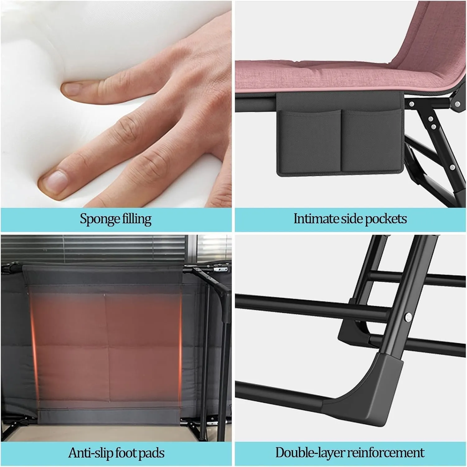 Folding Camping Bed 5-Gear Adjustable Camping Cot Lounge Chair Camping Cots for Adults Cotton Load 250lbs Cots for Camping