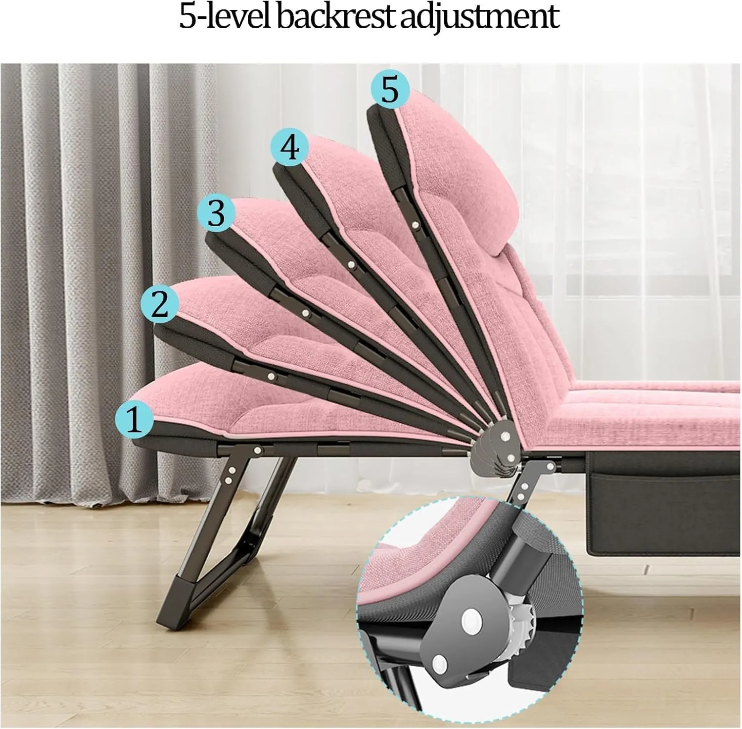 Folding Camping Bed 5-Gear Adjustable Camping Cot Lounge Chair Camping Cots for Adults Cotton Load 250lbs Cots for Camping