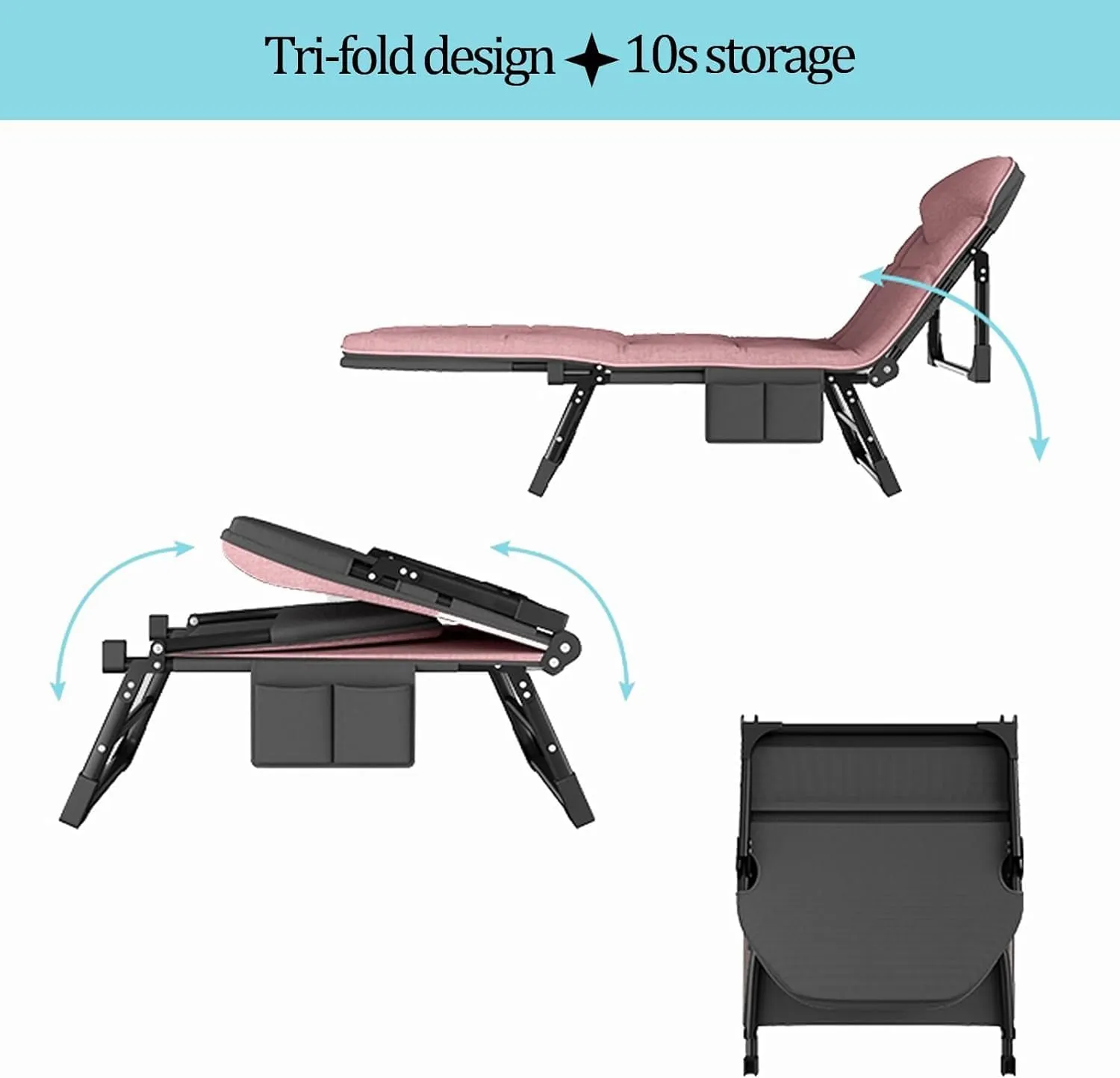 Folding Camping Bed 5-Gear Adjustable Camping Cot Lounge Chair Camping Cots for Adults Cotton Load 250lbs Cots for Camping